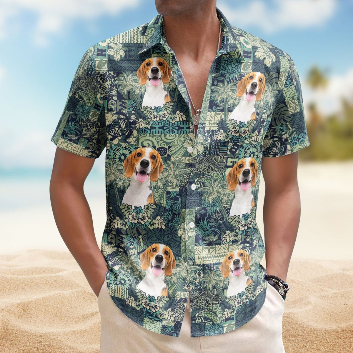 Funny Custom Pet Photo Hibiscus Palm Tree Hawaiian Shirt For Nature Lovers And Coastal Travel