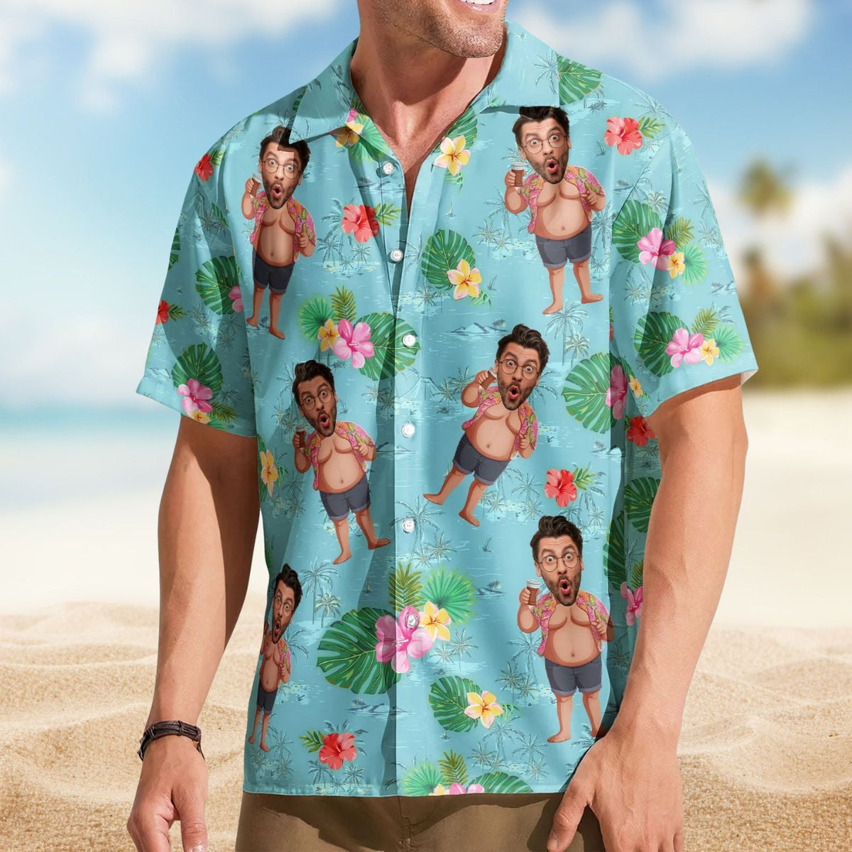 Funny Custom Face Personalized Photo Hawaiian Shirt For Summer Vacation, Beach Travel, And Relaxed Casual Everyday Wear