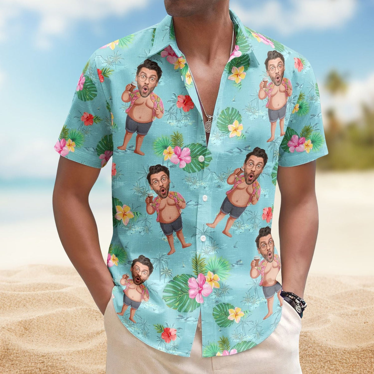 Funny Custom Face Personalized Photo Hawaiian Shirt For Summer Vacation, Beach Travel, And Relaxed Casual Everyday Wear