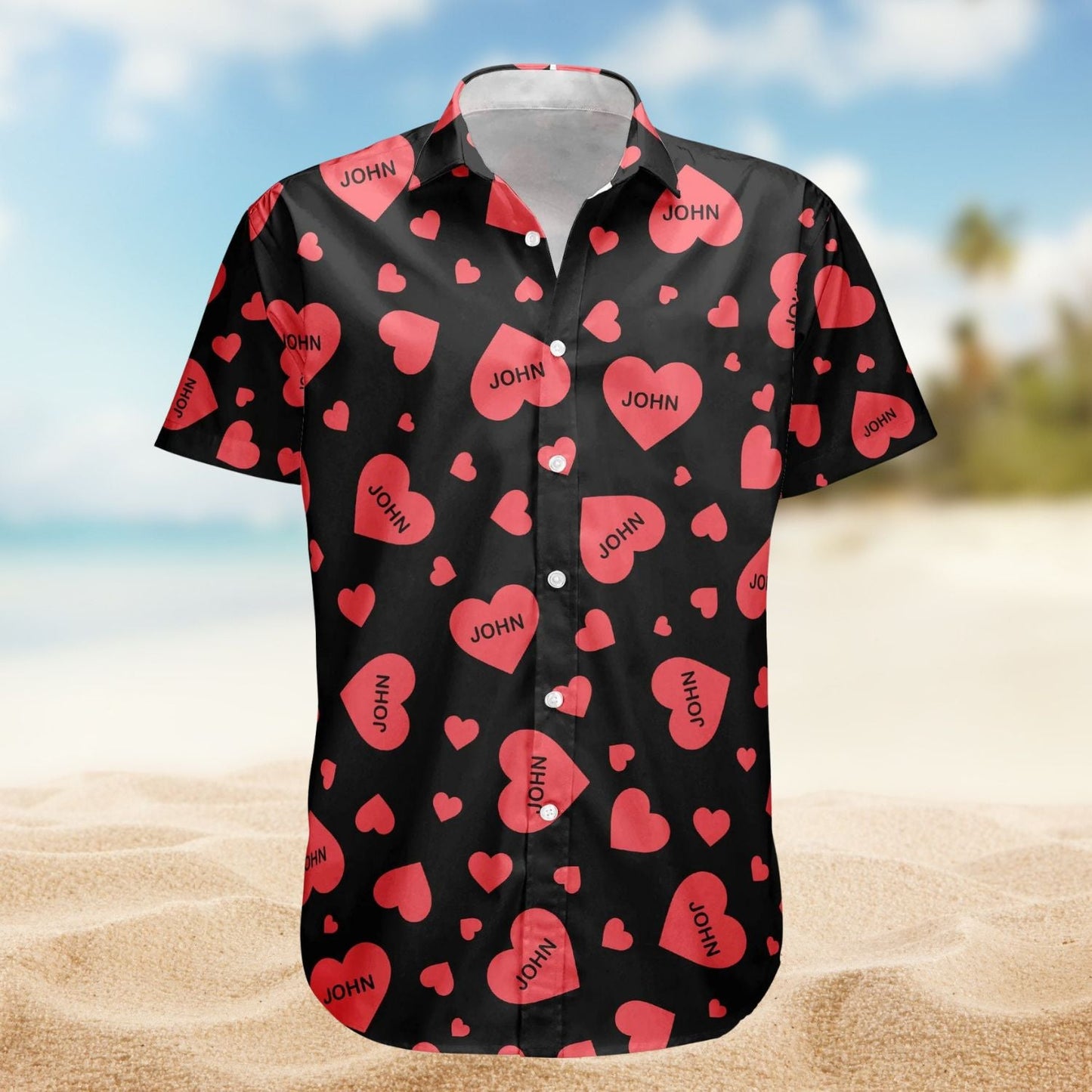 Vintage Custom Heart Name Aloha Valentine's Day Hawaiian Shirt For Festive Vacations And Beach Parties