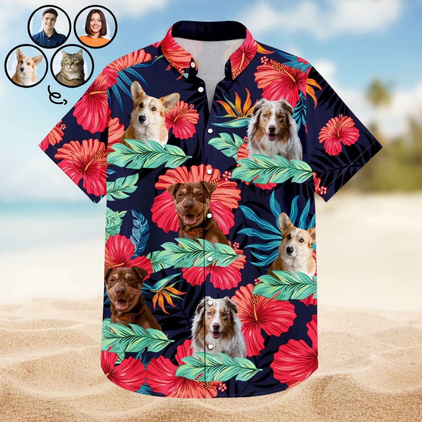 Dog Custom Photo Pet Faces Gift Men Hawaiian Shirt For Resort Days, Summer Events, And Comfortable Outdoor Activities