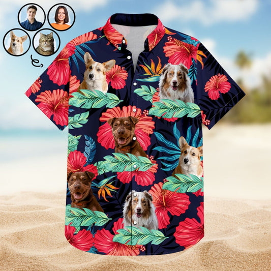 Dog Custom Photo Pet Faces Gift Men Hawaiian Shirt For Resort Days, Summer Events, And Comfortable Outdoor Activities
