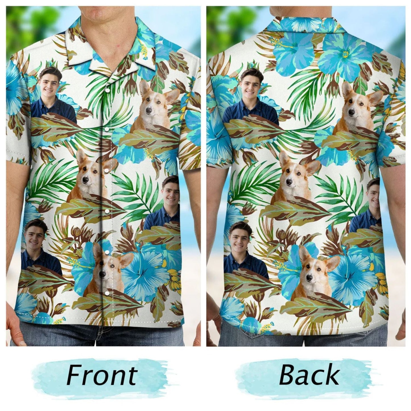 Dog Custom Photo Pet Faces Gift Men Hawaiian Shirt For Resort Days, Summer Events, And Comfortable Outdoor Activities