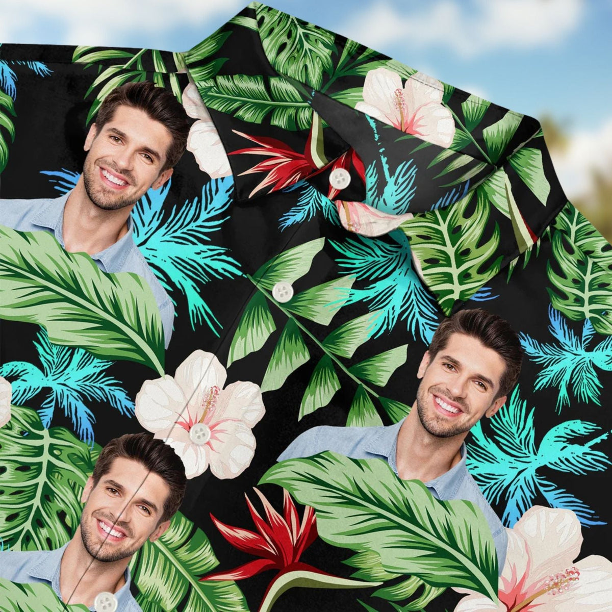 Dog Custom Photo Pet Faces Gift Men Hawaiian Shirt For Resort Days, Summer Events, And Comfortable Outdoor Activities