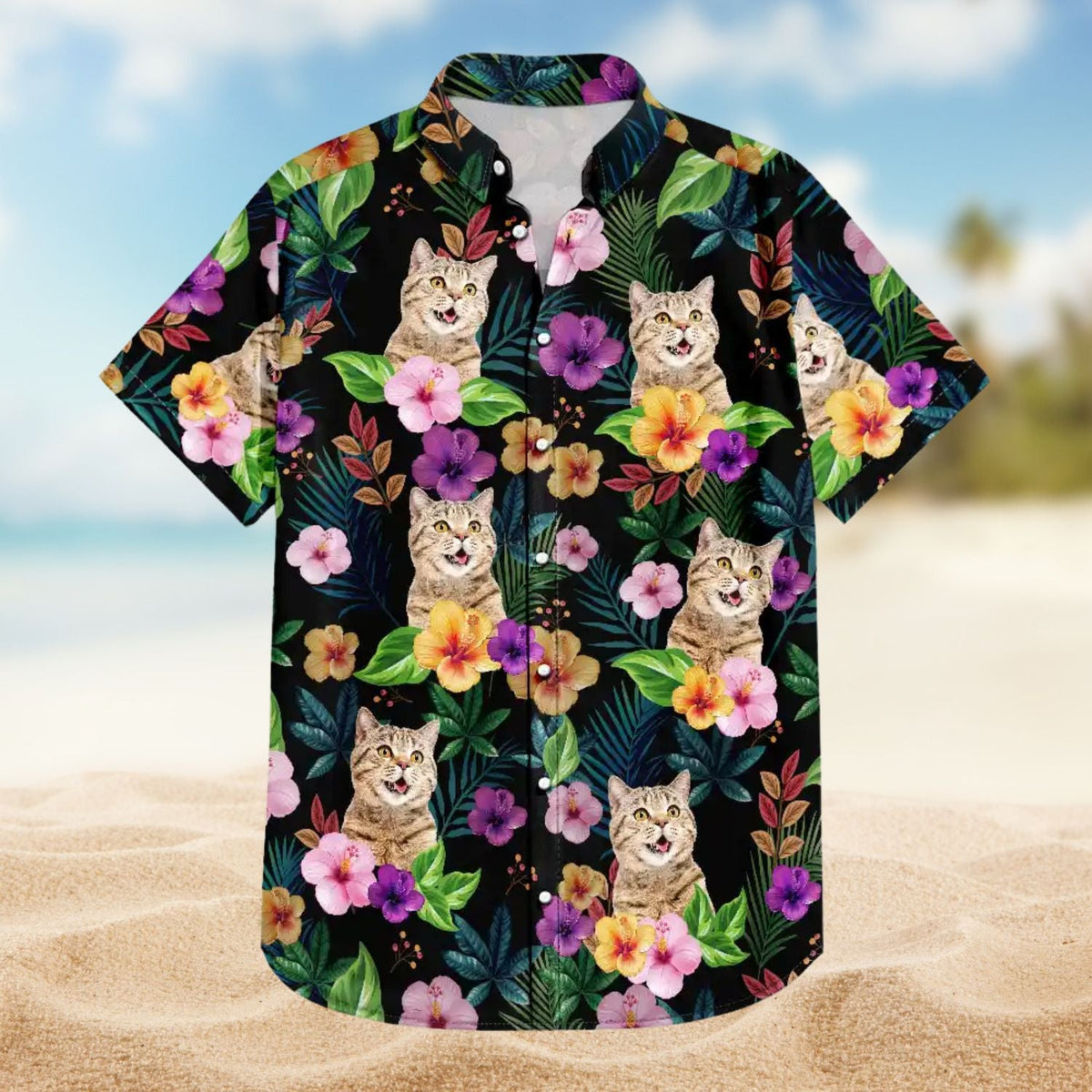 Dark Tropical Floral Custom Photo Personalized Hawaiian Shirt For Personalized Vacation Style And Beach Travel