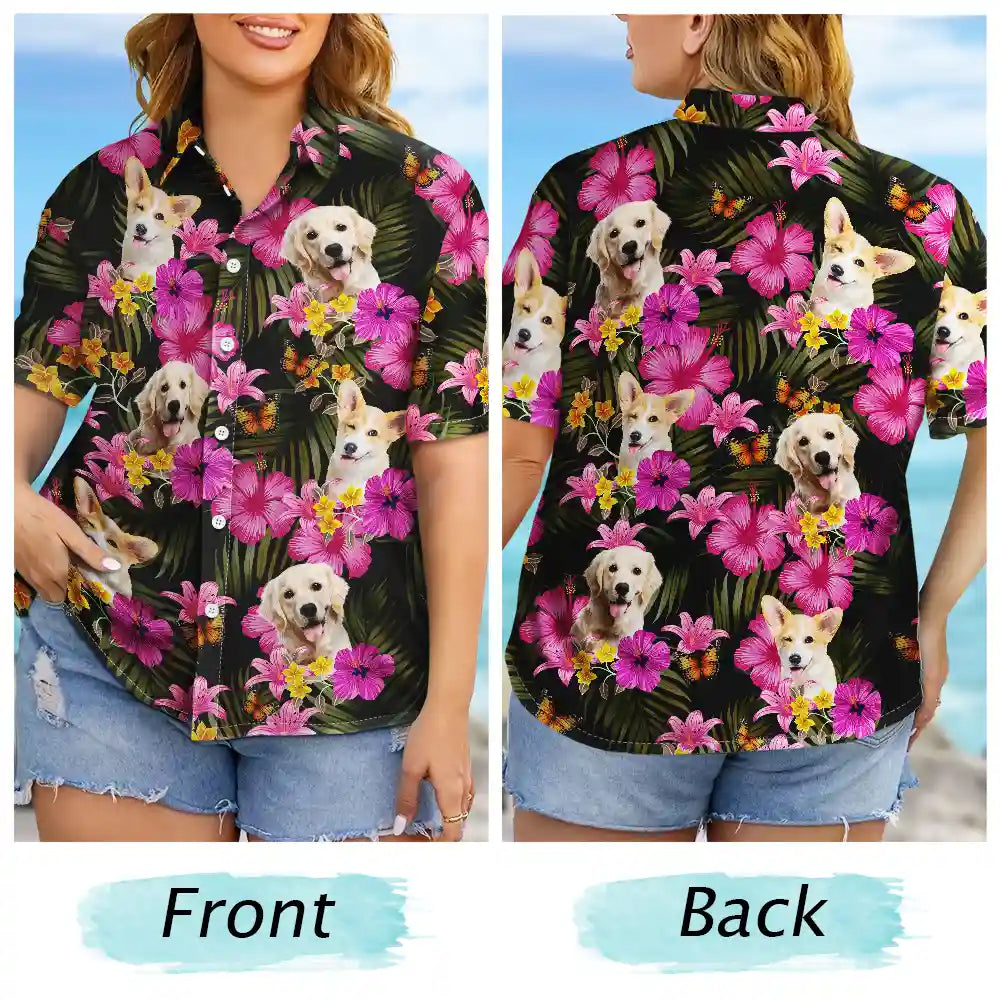 Dark Tropical Floral Custom Photo Personalized Hawaiian Shirt For Personalized Vacation Style And Beach Travel