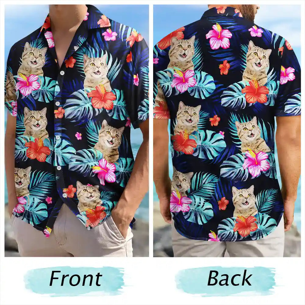 Dark Tropical Floral Custom Photo Personalized Hawaiian Shirt For Personalized Vacation Style And Beach Travel