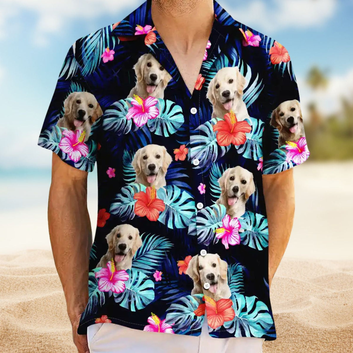 Dark Tropical Floral Custom Photo Personalized Hawaiian Shirt For Personalized Vacation Style And Beach Travel