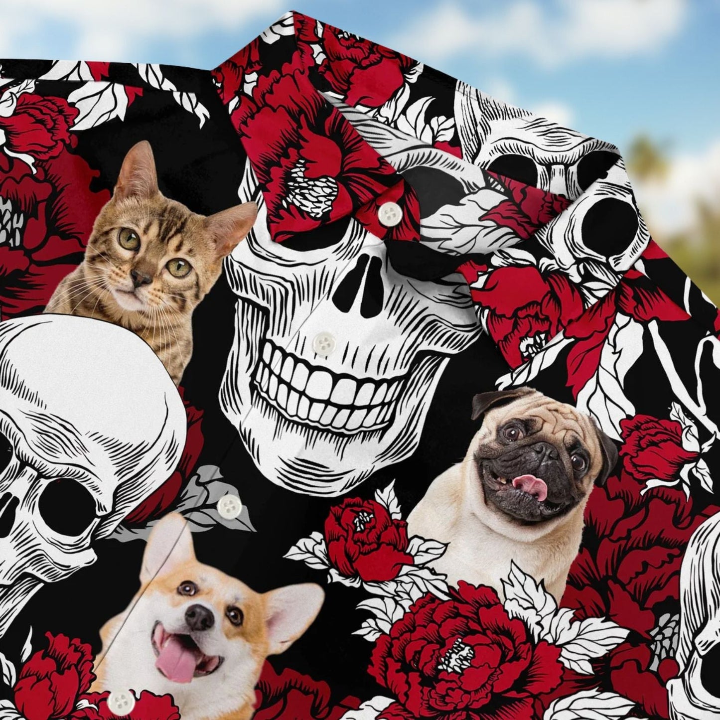 Tropical Skull Custom Photo Family Pet Face Hawaiian Shirt For Island Vacations And Everyday Style