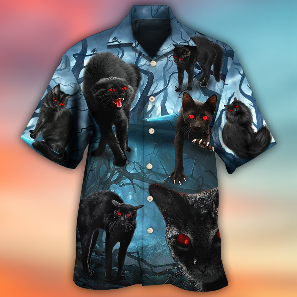 Halloween Spooky Cat Hawaiian Shirt Print Closeup For Summer Travel