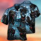 Halloween Spooky Cat Hawaiian Shirt Collar And Front View For Resort Wear