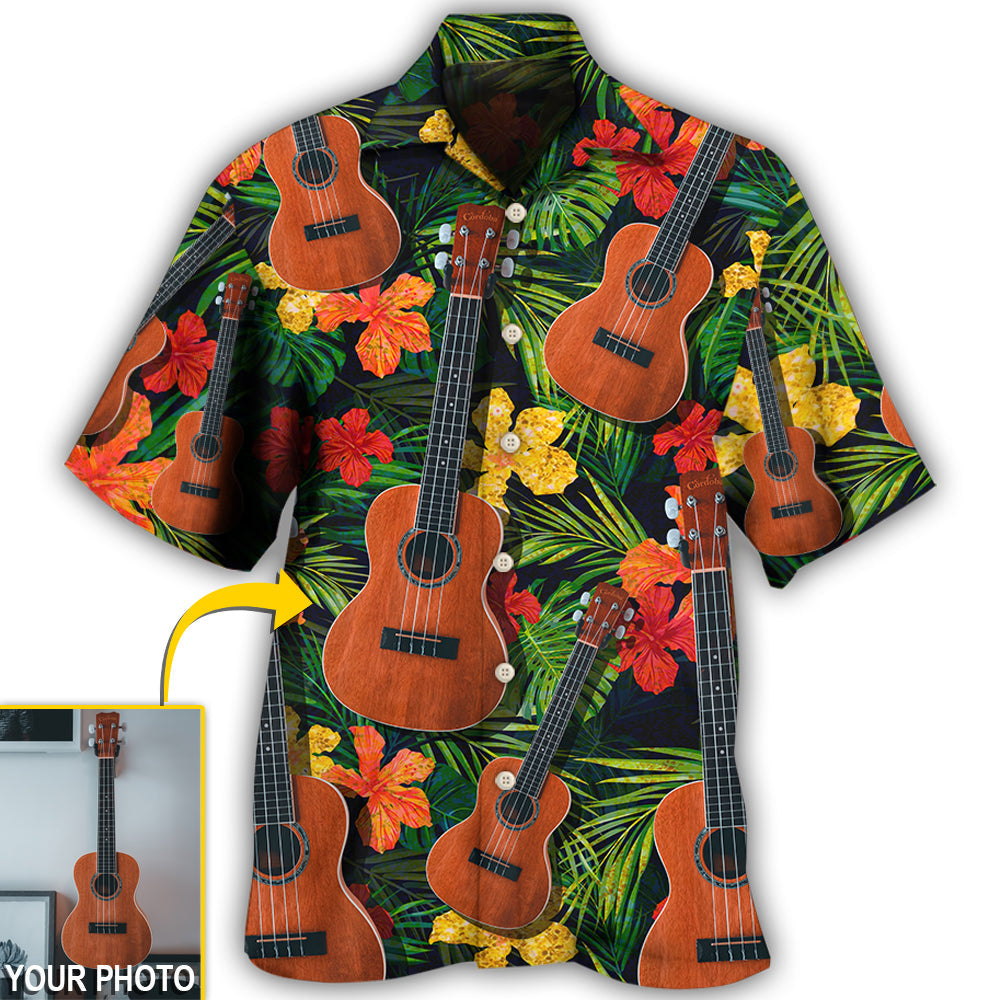 Tropical Guitar Various Custom Photo Hawaiian Shirt Artwork View For Coastal Escapes And Resort Style