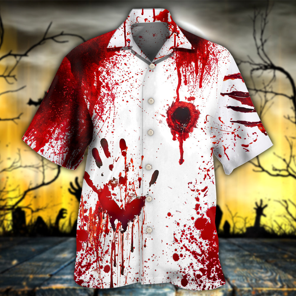 Dark Halloween Blood Warning Horror Hawaiian Shirt For Beach Parties And Weekend Getaways
