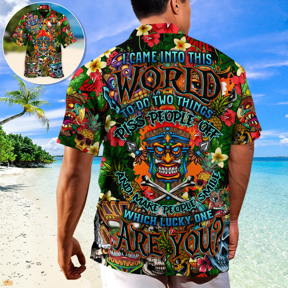 Rebellious Skull Design Hawaiian Shirt Collar And Front View For Tropical Vacations