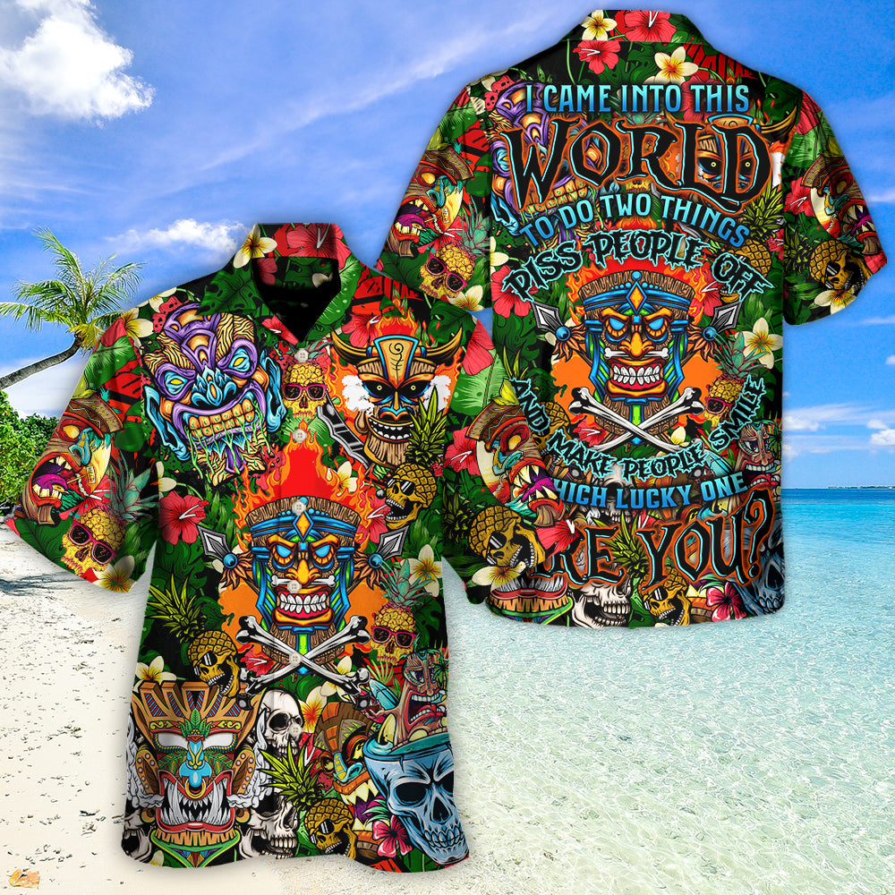 Rebellious Skull Design Hawaiian Shirt Print Closeup For Beach Days
