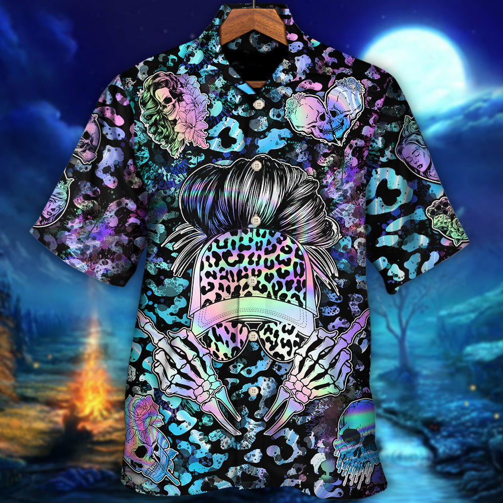 Skull Warning Hawaiian Shirt For Poolside Relaxation And Sunny Getaways
