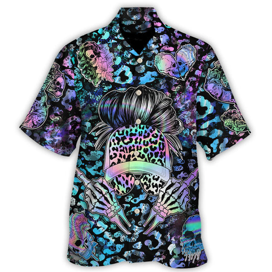 Skull Warning Hawaiian Shirt For Summer Events And Casual Outdoor Wear