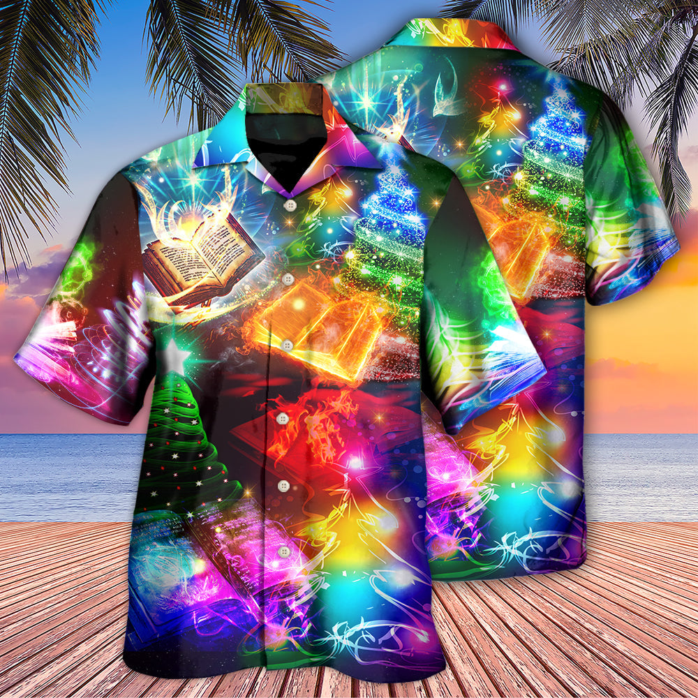 Festive Christmas Book Theme Hawaiian Shirt Artwork View For Summer Travel