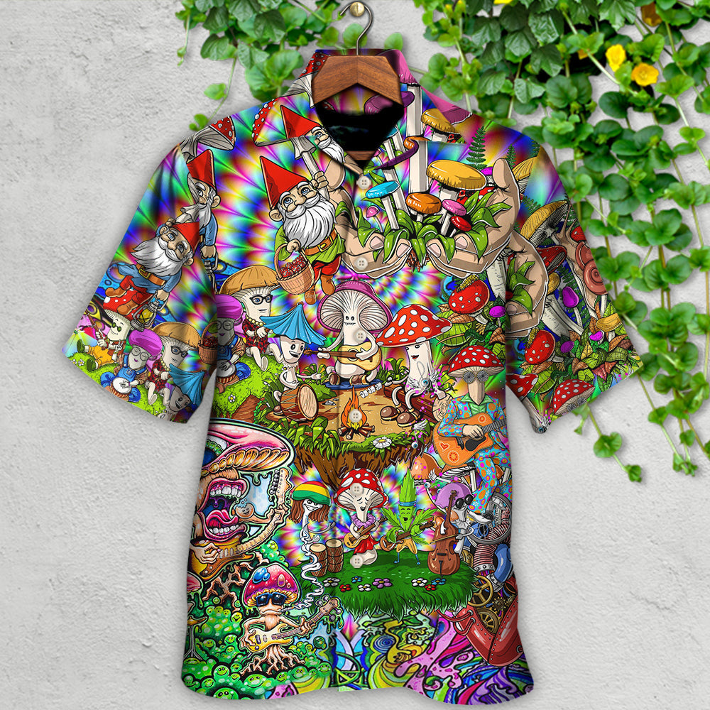 Bohemian Mushroom Music Band Hawaiian Shirt Artwork Detail For Tropical Trips And Casual Outings