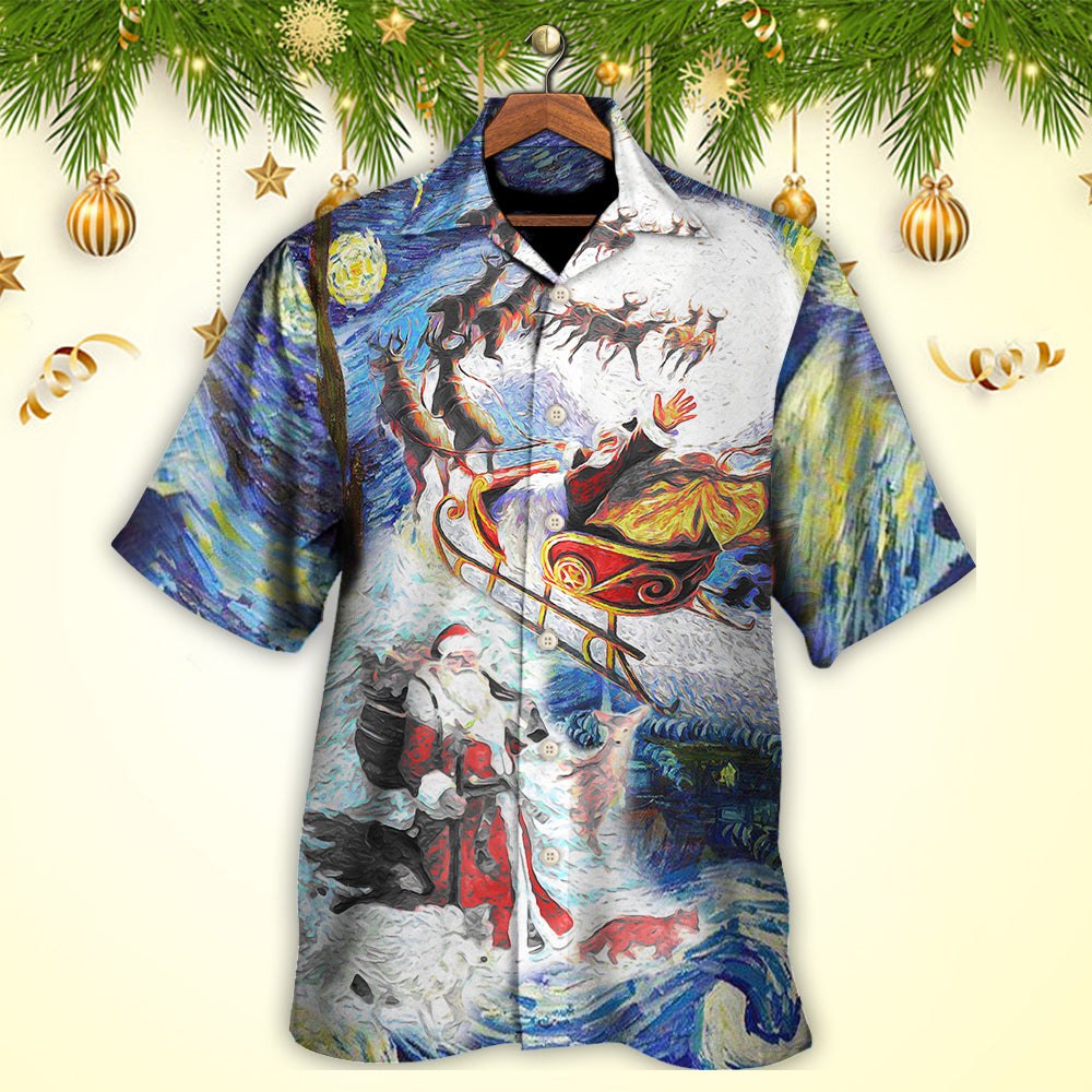 Christmas Friendly Santa Animals Hawaiian Shirt Design Detail For Sunny Adventures And Casual Wear