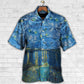 Cat Starry Night Hawaiian Shirt Pattern Detail For Vacation Travel And Daily Wear