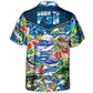 Tropical Coastal Fishing Activity Hawaiian Shirt For Summer Vacation, Beach Travel, And Casual Wear