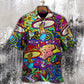 Bohemian Colorful Mushroom Hawaiian Shirt Design Detail For Beach Days And Holiday Travel