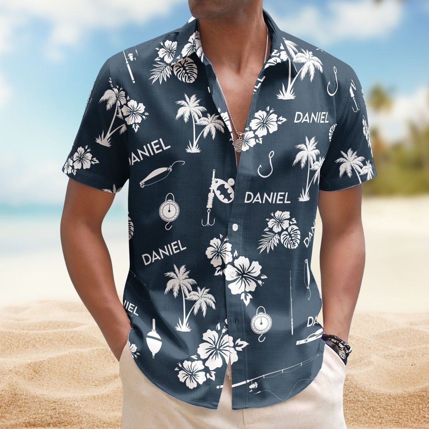 Fishing Tools Gears Custom Name Aloha Men Hawaiian Shirt For Summer Vacation And Beach Travel