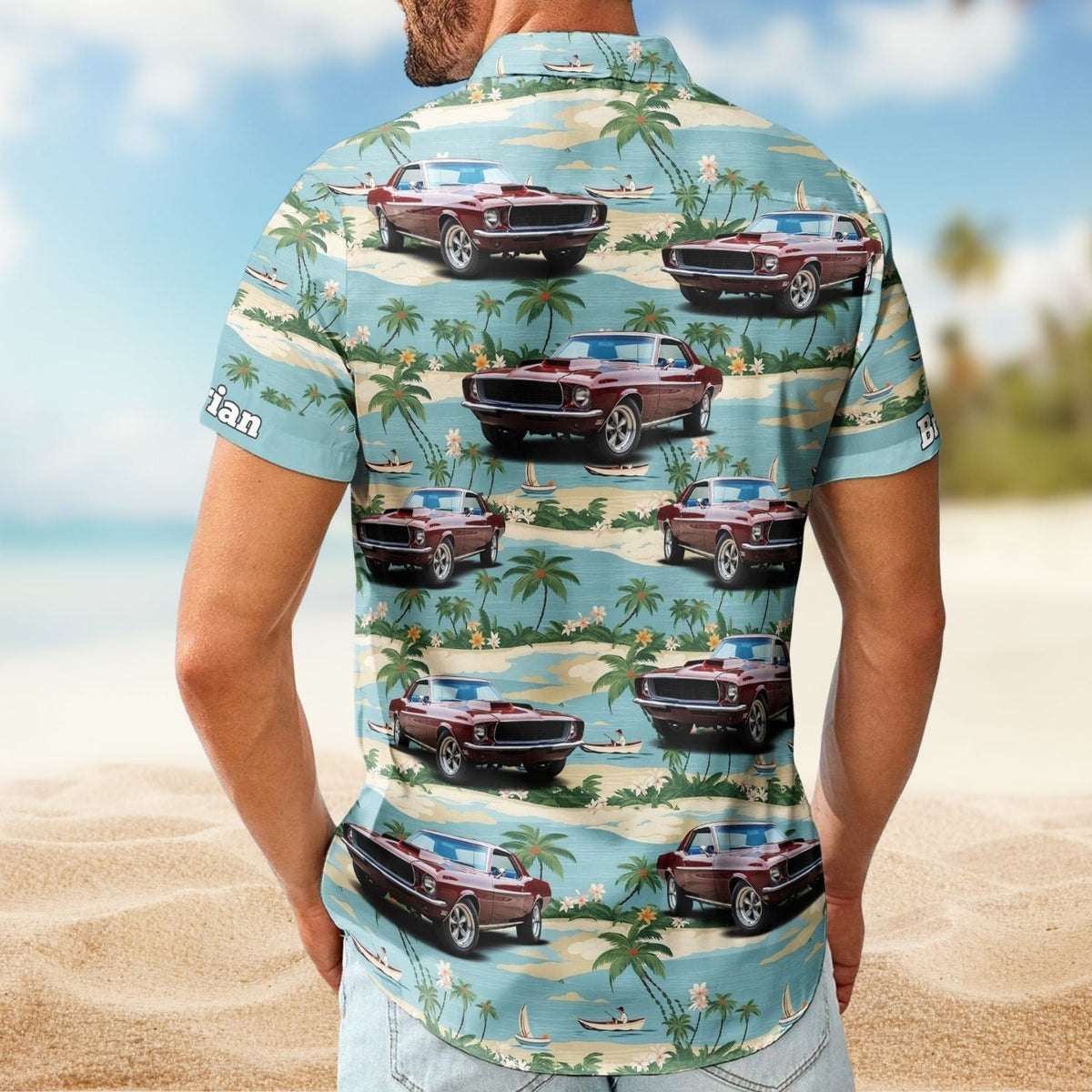 Vintage Car Beach Palm Tree Aloha Custom Hawaiian Shirt For Road Trips, Resort Travel, And Comfortable Summer Outings