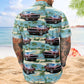 Vintage Car Beach Palm Tree Aloha Custom Hawaiian Shirt For Road Trips, Resort Travel, And Comfortable Summer Outings
