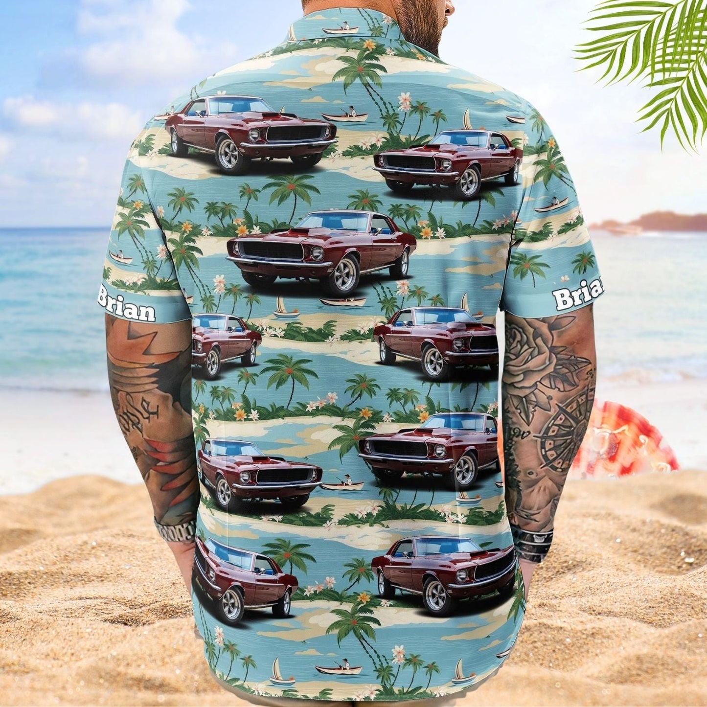 Vintage Car Beach Palm Tree Aloha Custom Hawaiian Shirt For Road Trips, Resort Travel, And Comfortable Summer Outings