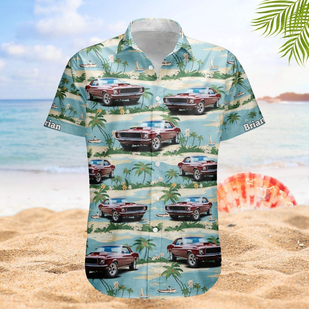 Vintage Car Beach Palm Tree Aloha Custom Hawaiian Shirt For Road Trips, Resort Travel, And Comfortable Summer Outings