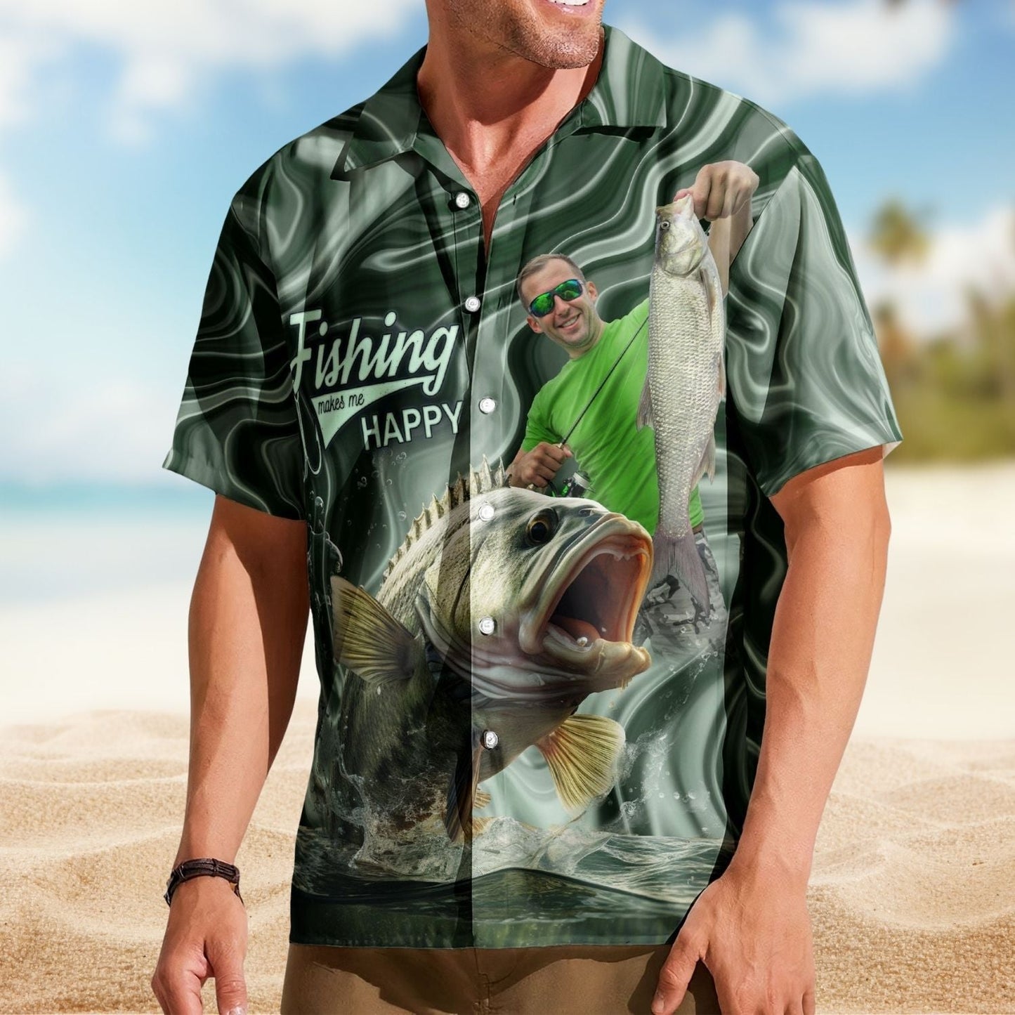 Fish Personalized Fishing Aloha Custom Photo Bass Hawaiian Shirt For Custom Resort Wear And Summer Trips