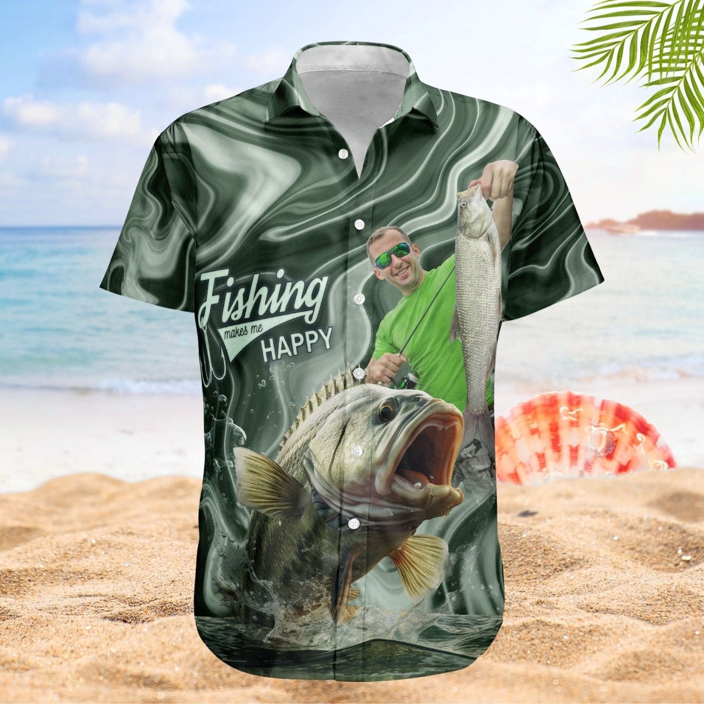 Fish Personalized Fishing Aloha Custom Photo Bass Hawaiian Shirt For Custom Resort Wear And Summer Trips