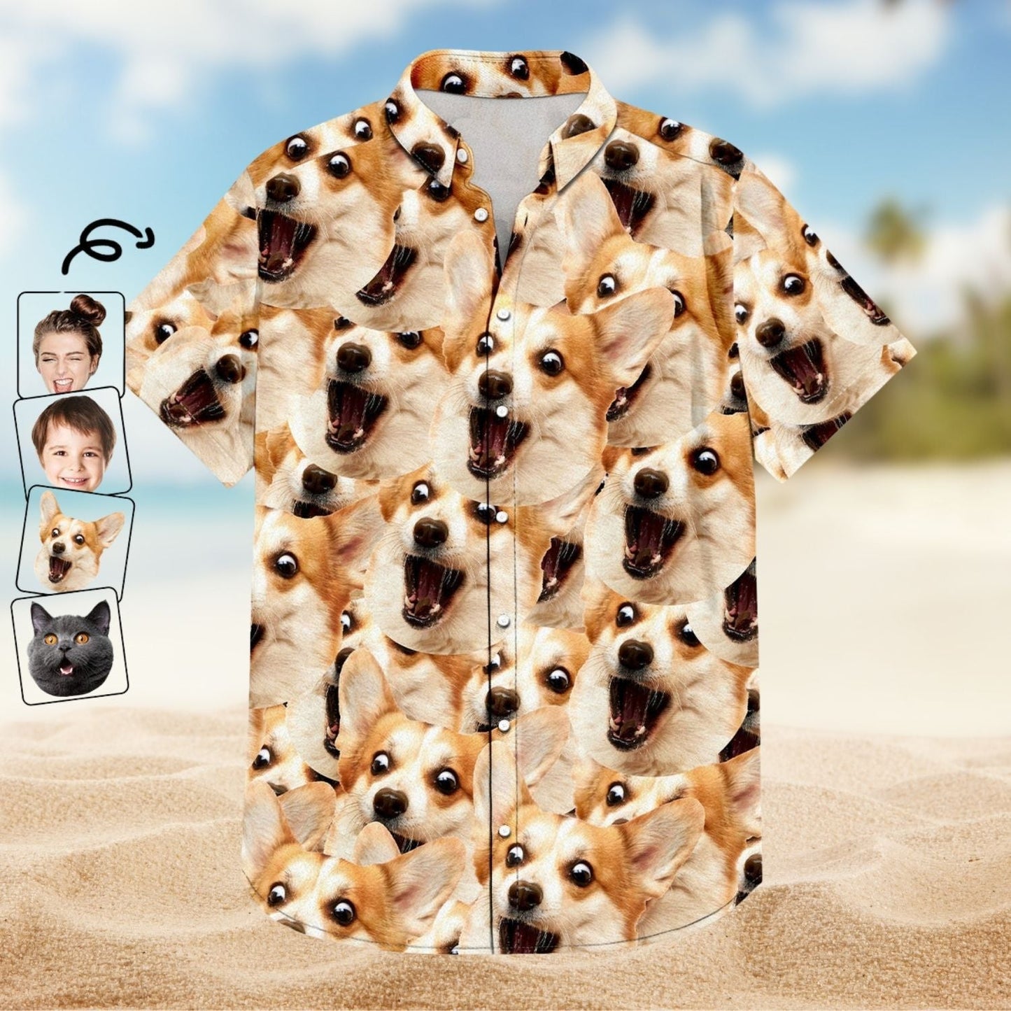 Funny Custom Aloha Photo Family Pet Face Hawaiian Shirt For Beach Parties And Resort Trips