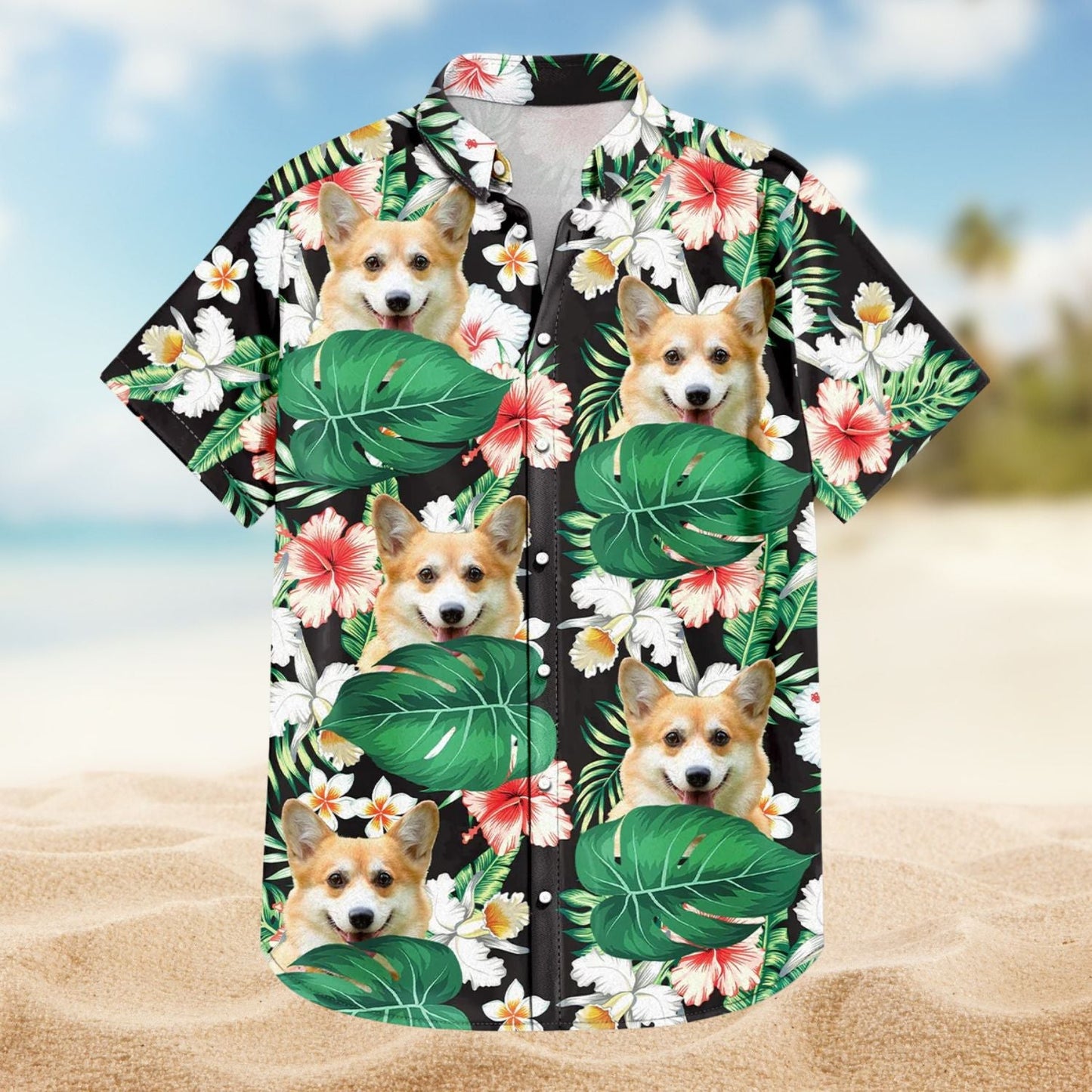 Black Tropical Funny Cat Custom Photo Family Hawaiian Shirt For Personalized Vacation Style And Beach Travel