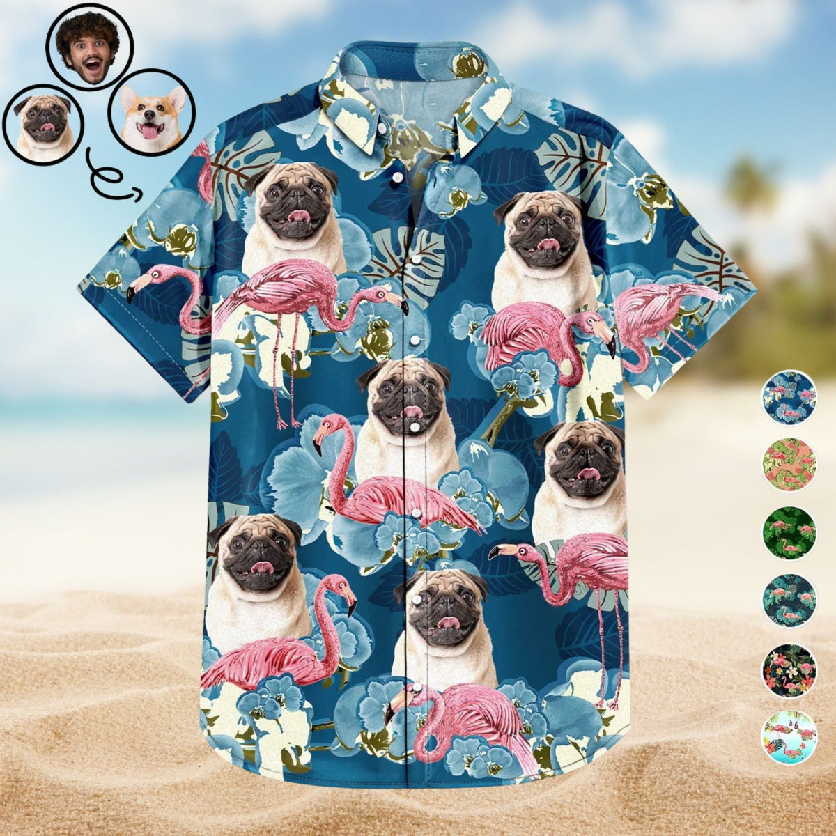 Funny Dog Custom Photo Family Pet Face Hawaiian Shirt For Resort Days, Summer Events, And Comfortable Outdoor Activities