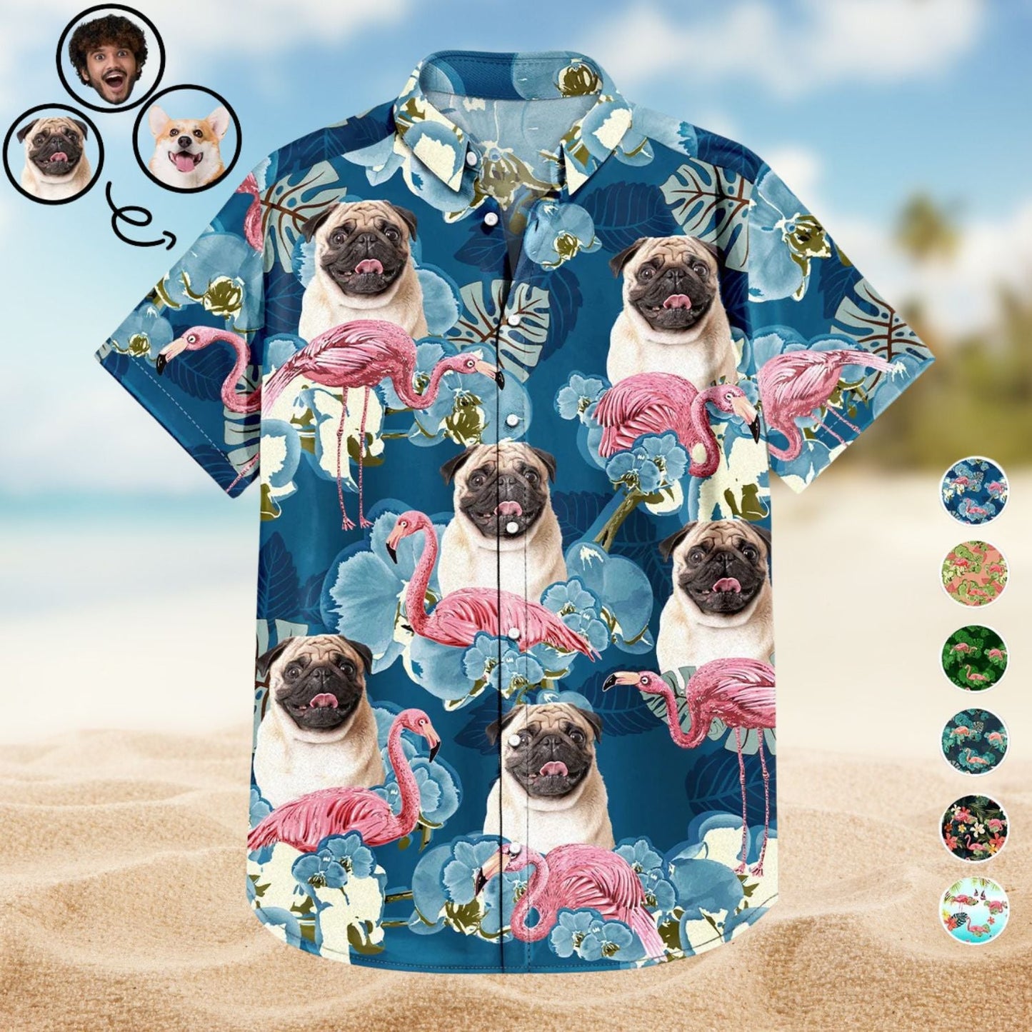 Funny Dog Custom Photo Family Pet Face Hawaiian Shirt For Resort Days, Summer Events, And Comfortable Outdoor Activities
