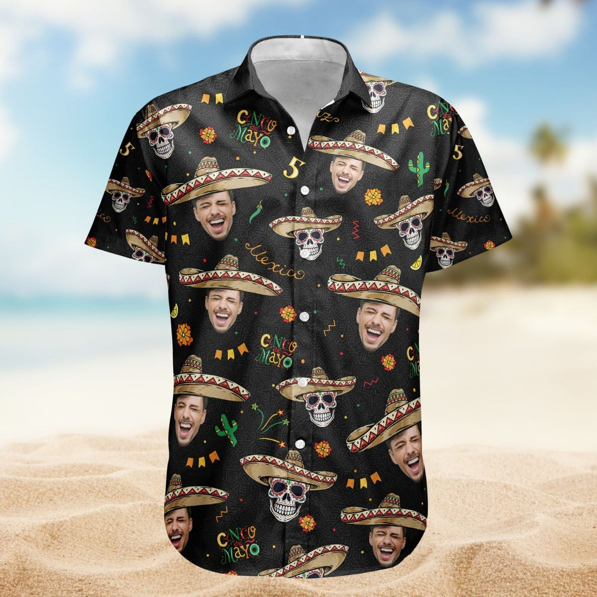Folk Custom Face Cinco De Mayo Theme Hawaiian Shirt For Coastal Travel And Summer Outings