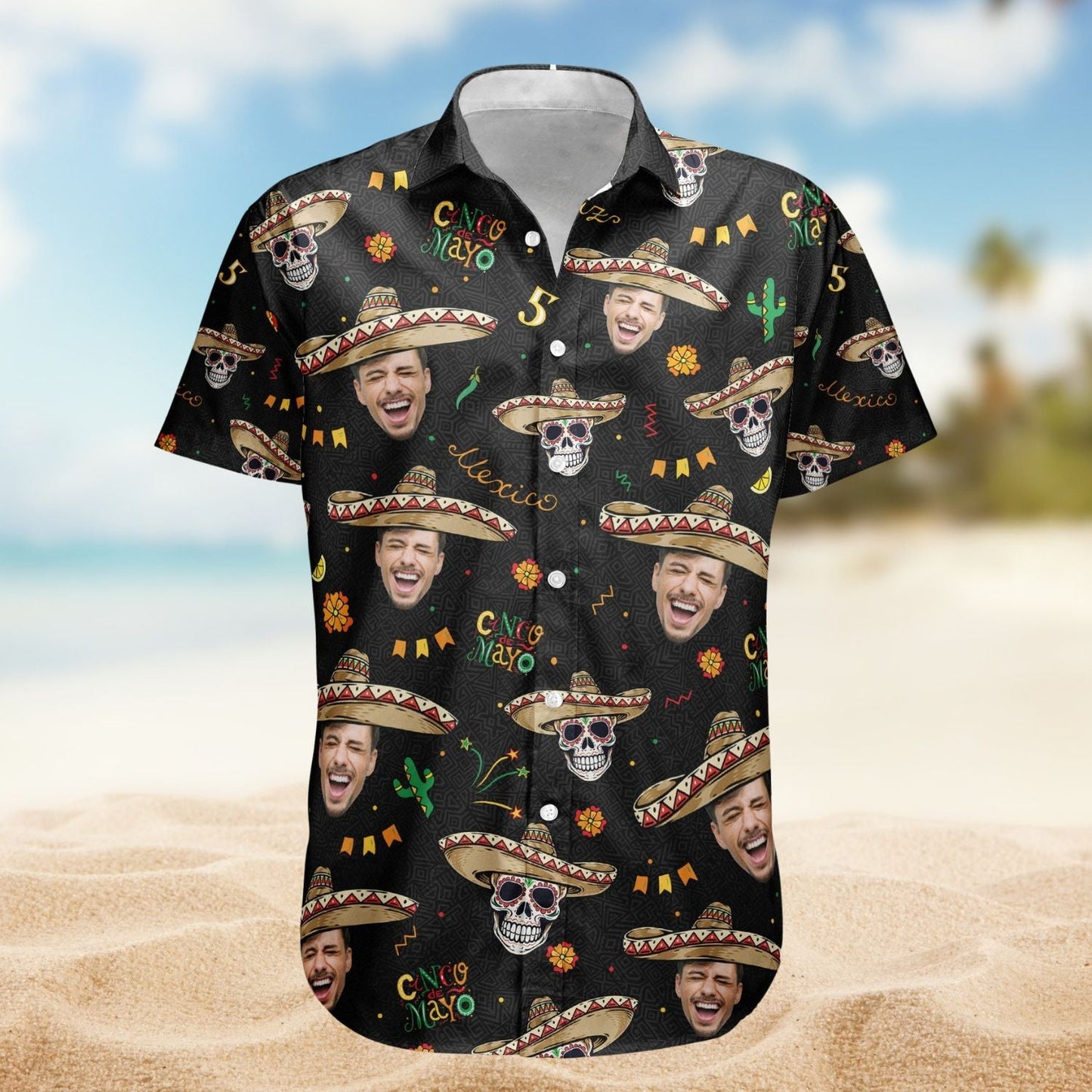 Folk Custom Face Cinco De Mayo Theme Hawaiian Shirt For Coastal Travel And Summer Outings