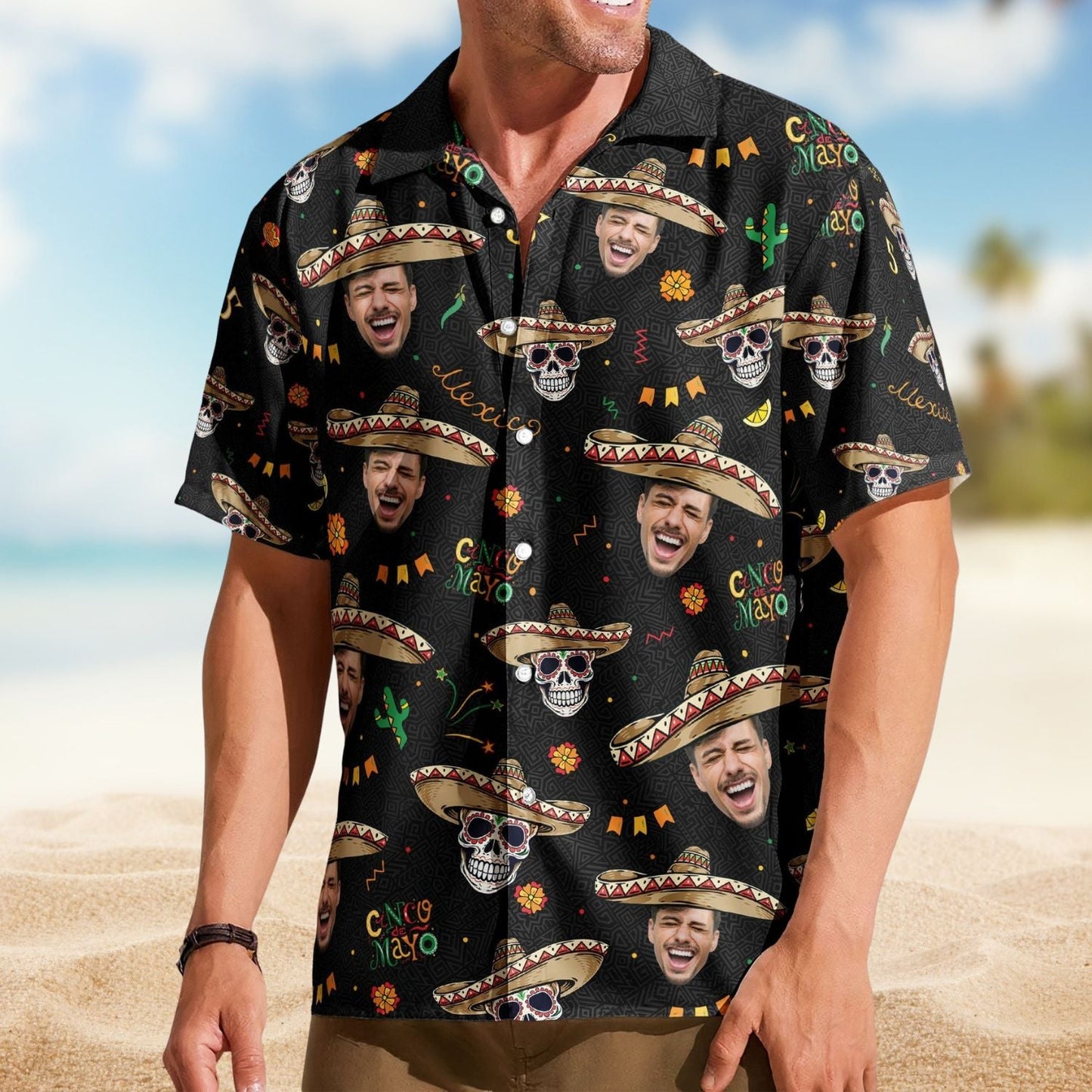 Folk Custom Face Cinco De Mayo Theme Hawaiian Shirt For Coastal Travel And Summer Outings