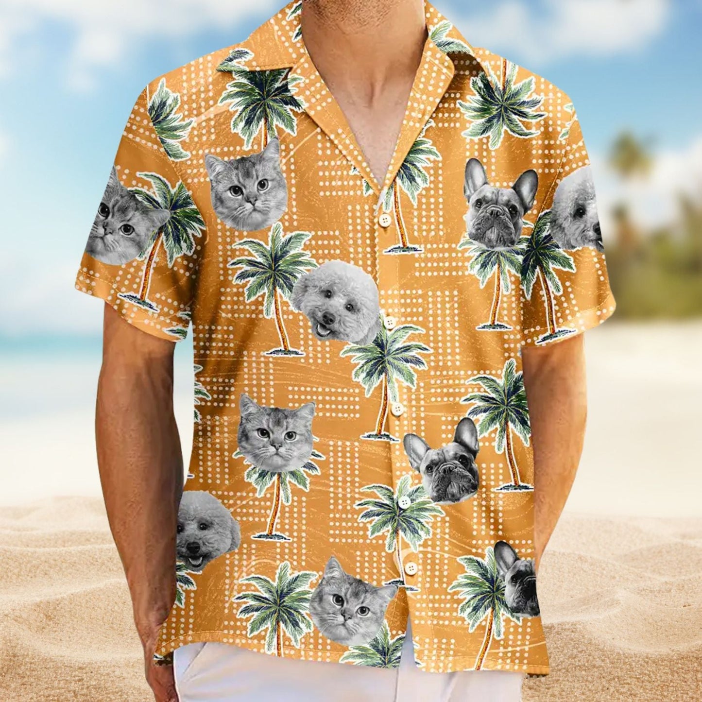Vintage Custom Photo Pet Kids Palm Trees Hawaiian Shirt For Tropical Holidays And Casual Wear