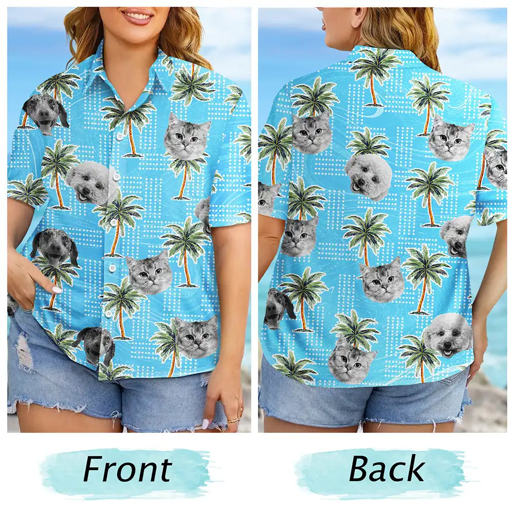 Vintage Custom Photo Pet Kids Palm Trees Hawaiian Shirt For Tropical Holidays And Casual Wear