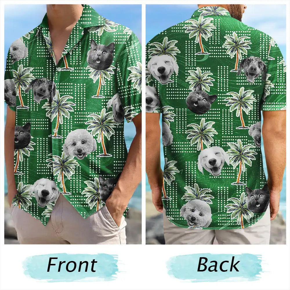 Vintage Custom Photo Pet Kids Palm Trees Hawaiian Shirt For Tropical Holidays And Casual Wear