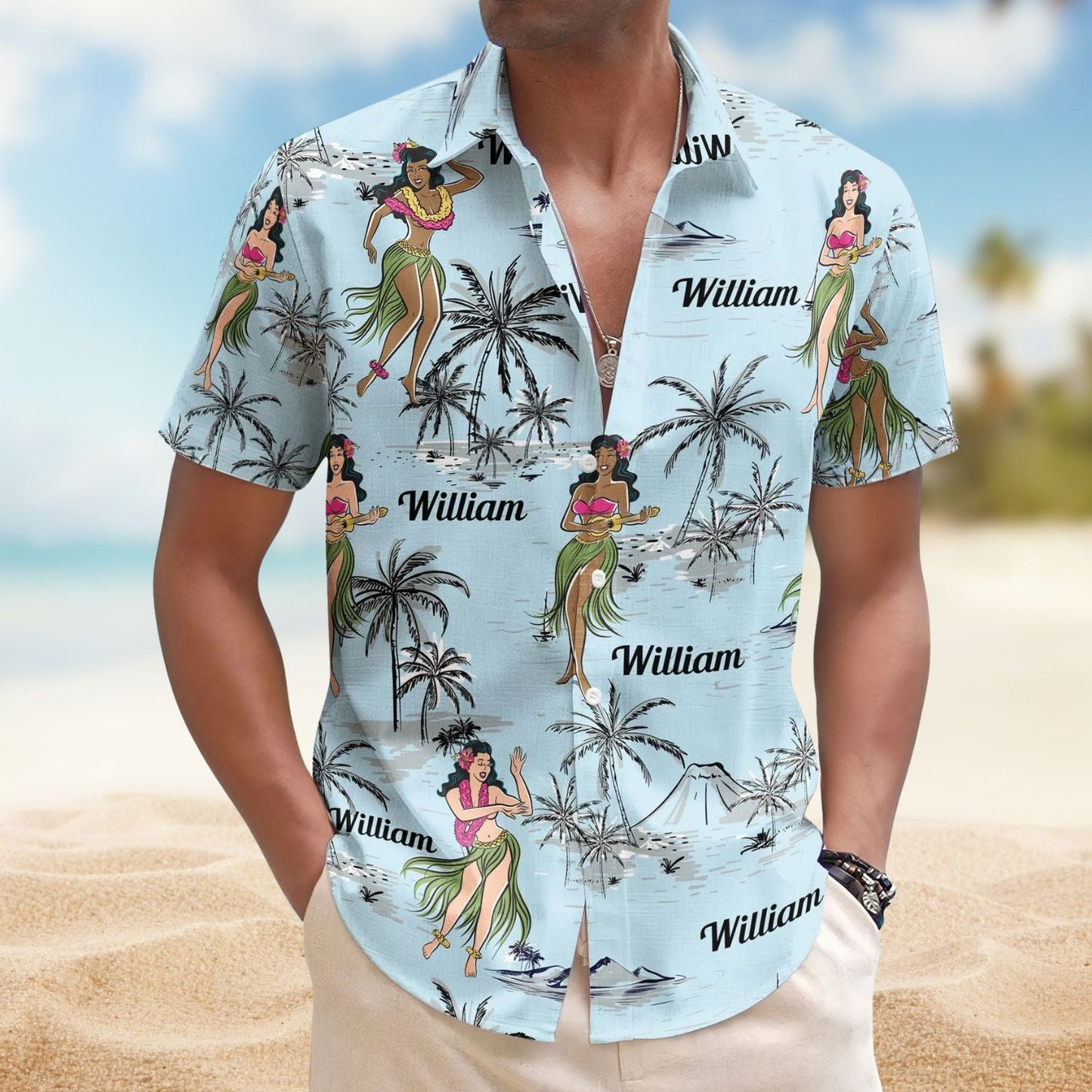 Vintage Hula Dance Beach Aloha Custom Hawaiian Shirt For Resort Days, Summer Events, And Comfortable Outdoor Activities
