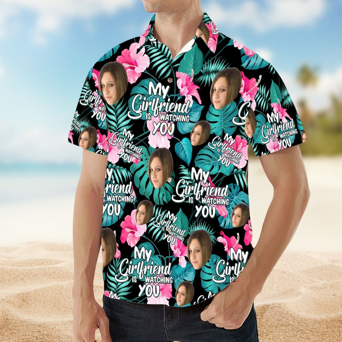 Funny Wife Watching Personalized Photo Hawaiian Shirt For Coastal Travel And Summer Outings