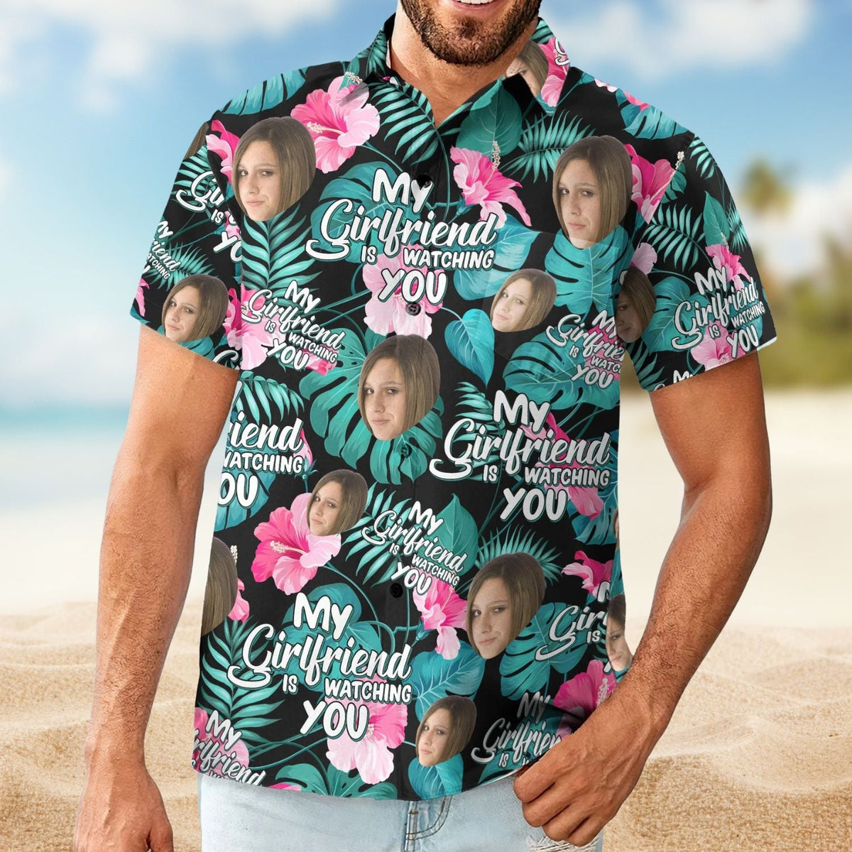 Funny Wife Watching Personalized Photo Hawaiian Shirt For Coastal Travel And Summer Outings