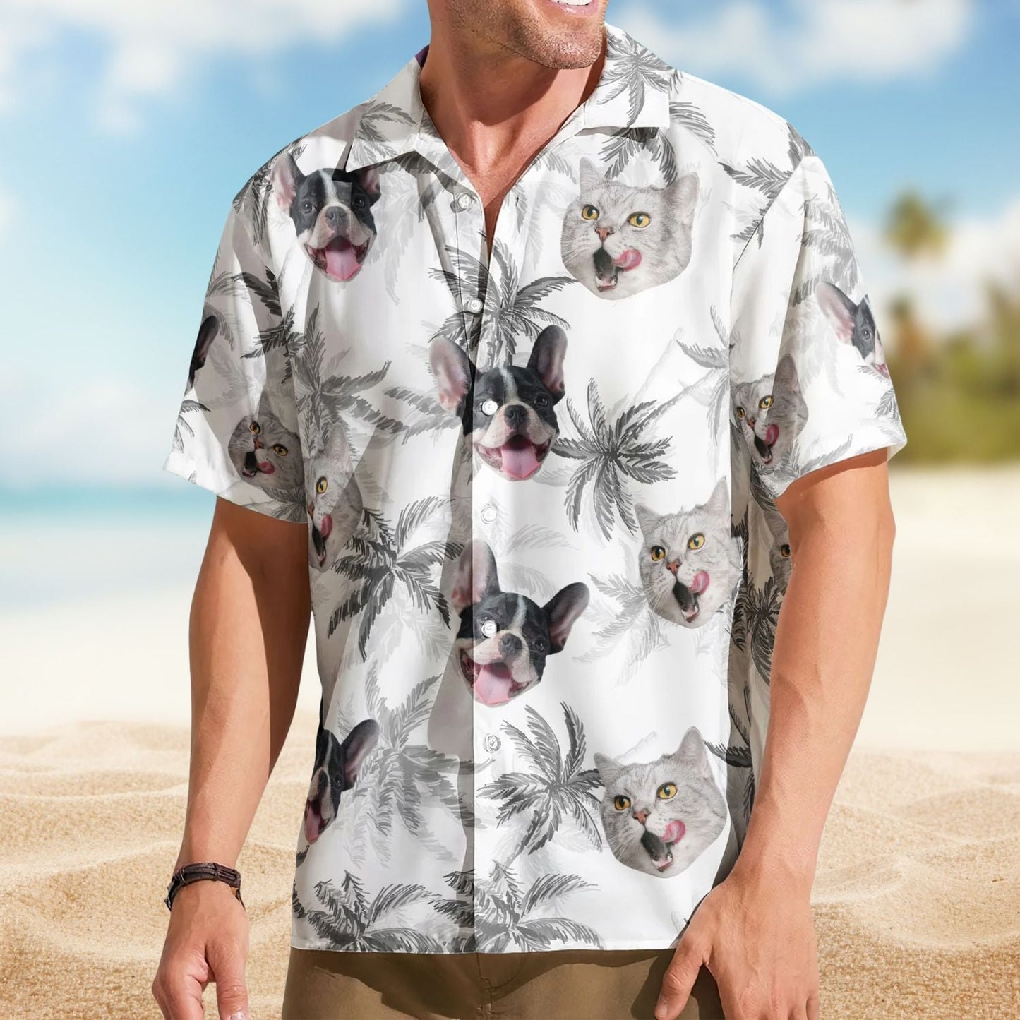 Funny Pet Face Personalized Photo Hawaiian Shirt For Warm Weather Outings, Beach Days, And Relaxed Tropical Style