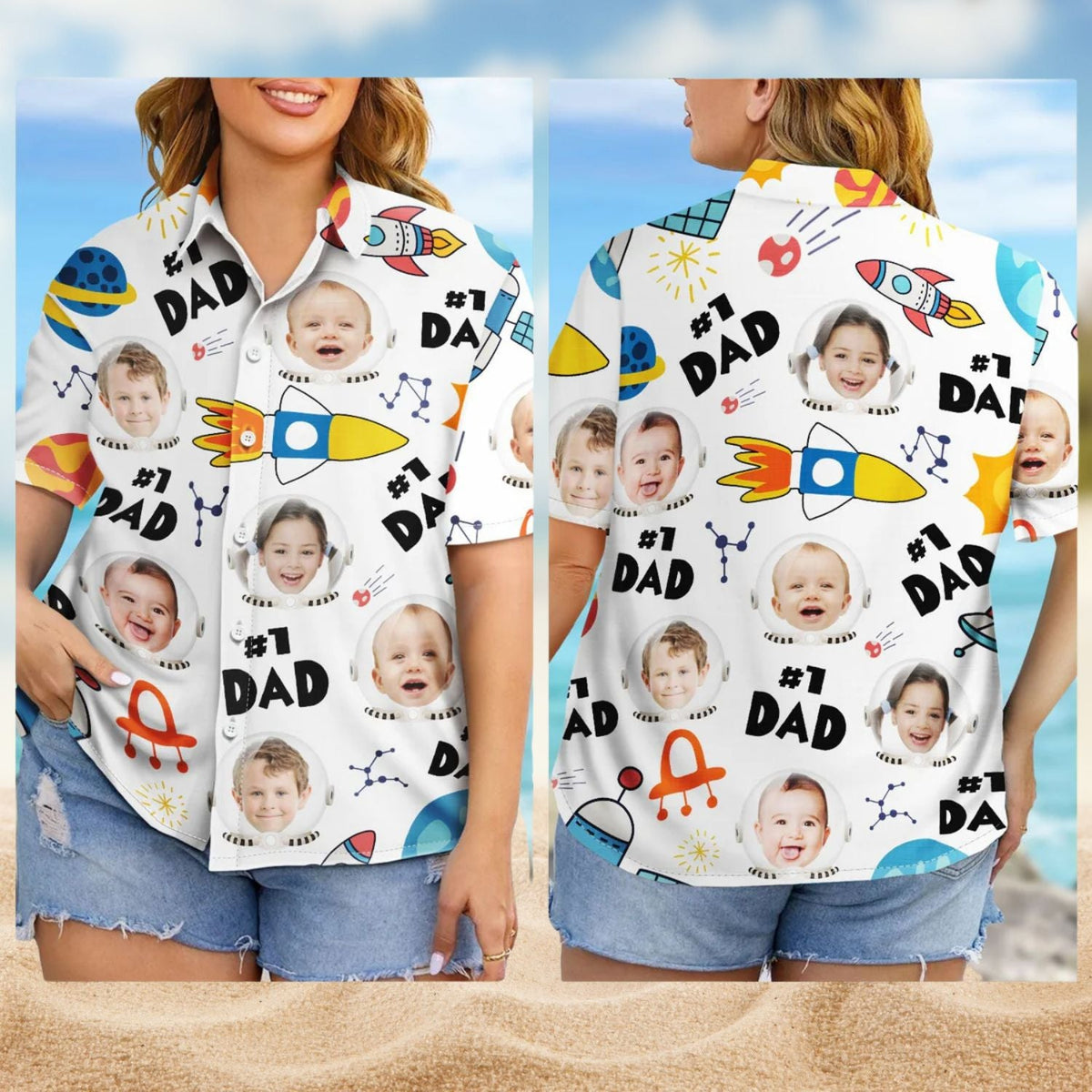 Custom Photo Astronaut Dad Space Theme Personalized Hawaiian Shirt For Island Vacations And Everyday Style