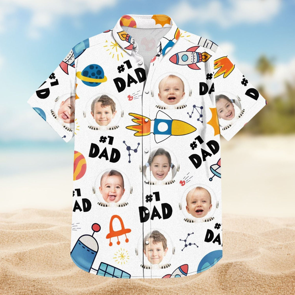 Custom Photo Astronaut Dad Space Theme Personalized Hawaiian Shirt For Island Vacations And Everyday Style
